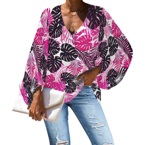 Camicie da donna con stampa tribale a forma di cialde di design hawaiiano <span class=keywords><strong>camicette</strong></span> speciali personalizzate con maniche a sbuffo per <span class=keywords><strong>camicette</strong></span> in Chiffon da donna - Product Image 6