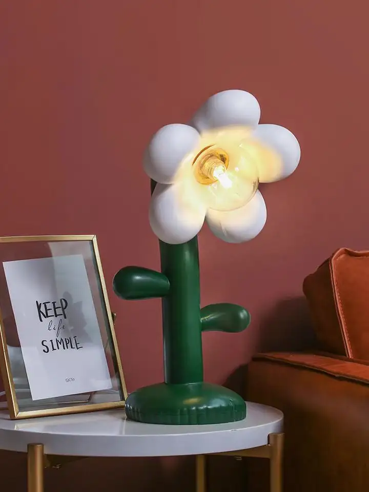 Dimmable Modern Pink Flower Blossom Resin Bedroom Bedside LED Table Lamp Reading Desk Light