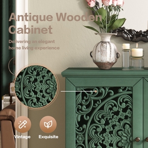 <b>Vintage</b> Hollow Carved Accent Cabinet 2 Door Display Storage Sideboard Symmetrical Floral Design Adjustable Shelf - Product Image 4