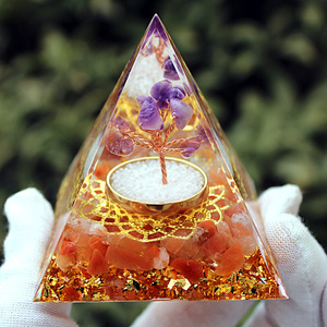 <b>Crystal</b> Epoxy Pyramid Resin Ornament With Amethyst <b>Tree</b> And Red Stones Home Decoration Desktop Craft - Product Image 1