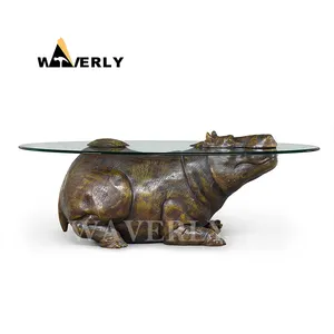 Escultura Animal Handmade luxo moderno Metal Bronze Rhino Estátua Mesa De Café Para Venda