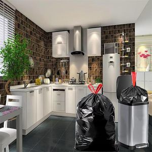 ถุงขยะสีดำขนาดใหญ่แบบมีเชือกรูด ถุงขยะพลาสติกแบบหนา ทนทาน ยืดหยุ่นได้ เหมาะสำหรับใช้ - Product Image 5