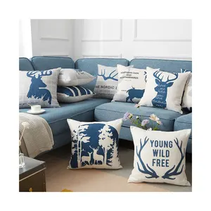 Tùy Chỉnh Chất Lượng Màu Xanh Bắc Âu Deer Bảng Chữ Cái Rừng Vải Lanh Cotton Gối Cushion Cover