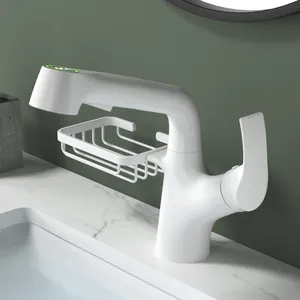 Keran wastafel Digital cerdas, keran wastafel tarik Digital cerdas dengan keranjang sabun 360, keran multi-fungsi Atas & bawah geser ke atas