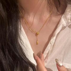 แหวนและสร้อยคอเงินแท้ S925 สำหรับผู้หญิง ดีไซน์หรูหราเบาๆ ประดับเพชร พร้อมลูกบอลสีทองเล็กๆ ขัดเงาแบบตาแมว สไตล์โบราณ ประกายดาว สีชมพูอ่อน - Product Image 2