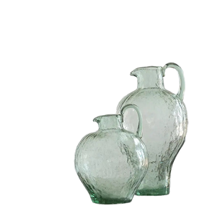 Vase en verre vert Art Déco fait main Bixuan 44 cm, soufflé à la bouche, texture martelée ondulée, bulles naturelles, écologique, décoration de table et de sol - Product Image 1