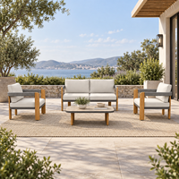 DWOO Ensemble de canapé modulable 4 pièces OEM personnalisé avec pieds en aluminium à effet bois et plateau en verre effet marbre pour patio