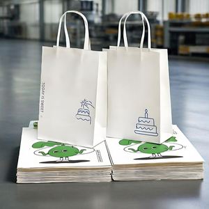 Bolsas de papel blancas expandibles para panadería con asas de cinta azul marino, logotipo, bolsa de papel kraft azul para alimentos de 5x7 con asa retorcida para donuts - Product Image 4