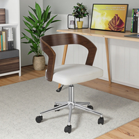 Chaise de bureau pivotante moderne pour cadres, structure en contreplaqué érable/noyer, revêtement en cuir PU/tissu, hauteur réglable, base en fer, pour la maison/le bureau