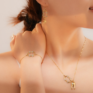 Set Perhiasan Kalung, Anting, dan Gelang Berlapis Emas 18K dengan Zirkonia Kubik untuk Wanita, Hadiah Perhiasan Gigi Unik - Product Image 2