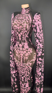 Abiti da damigella d'onore eleganti con strass rosa a <span class=keywords><strong>maniche</strong></span> <span class=keywords><strong>lunghe</strong></span> in rete nera - Product Image 3