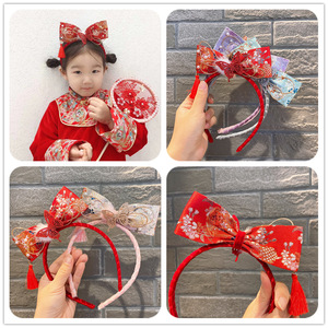 Accesorios chinos para <span class=keywords><strong>niñas</strong></span>, diadema cheongsam roja de Año Nuevo chino para niños, <span class=keywords><strong>flores</strong></span> y mariposas con borlas, diadema - Product Image 6