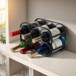 Nouveau Porte-Bouteilles à Vin Moderne de Style Méditerranéen Premium en Métal Noir pour 6 Bouteilles, Support de Comptoir Autoportant - Product Image 5