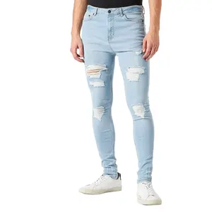 أحدث سروال جينز رجالي بتصميم إيطالي, أحدث سروال جينز رجالي على طراز الشارع ، تصميم ضيق من قماش الدنيم القابل للتمدد
