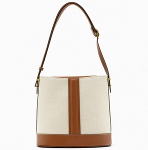 <span class=keywords><strong>Sac</strong></span> bandoulière en toile <span class=keywords><strong>marron</strong></span> pour femme avec empiècement en cuir PU, design à boucle tendance, idéal pour l'été, <span class=keywords><strong>sac</strong></span> <span class=keywords><strong>seau</strong></span> - Product Image 1