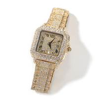 UWIN Montre-Bracelet Carrée Hip Hop Entièrement Sertie de Diamants, Cadran Chiffres Romains et Diamants, Montre à Quartz Étanche pour Hommes et Femmes