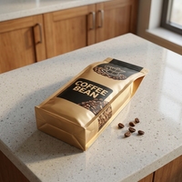 Sacs à fond plat en plastique brillant de qualité alimentaire YSH avec fermeture éclair, film laminé Mylar pour l'emballage du café destiné aux fournisseurs de café