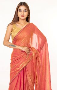 Sari en soie indienne de qualité supérieure avec broderie dorée ornée, mode ethnique élégante pour les réceptions de mariage, les fêtes et les événements festifs - Product Image 3