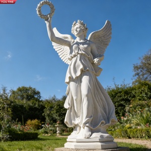 YOUFINE Statue d'ange blanche sculptée à la main, sculpture en marbre, décoration de jardin extérieure - Product Image 1