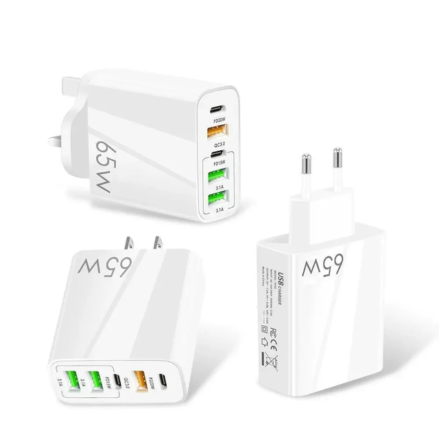 X905 65w Pd Fast Charger Eu Us Uk 2 Type-c 3 Usb Port Multiple Output Adapter Mobile Phone Travel Wall Charger for Macbook