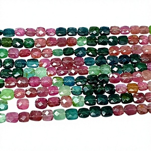 Cuentas facetadas de turmalina multicolor natural premium AAA en forma de cojín para la fabricación de joyas, 17 pulgadas - Product Image 1
