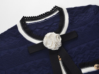 Robe longue en tricot contrastante pour femme, à simple boutonnage, col rond, manches courtes, élégante, avec ceinture