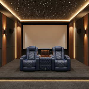 Set Divani Reclinabili da Cinema 3+2 Posti con Funzione Massaggio e Cuciture a Rombo in Vera Pelle Elettrici per Home Theatre - Product Image 2