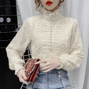 Women Turtleneck Lace Bottoming Shirt New Long Sleeve Top Autumn 2022 Spring Inner Wear Fleece Casual Blouses