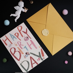 การ์ดวันเกิดลายนูนแบบวินเทจสำหรับเด็ก ดีไซน์หรูหรา พร้อมซองหนา กระดาษคอตตอน บอร์ดดับเบิ้ลหนา สำหรับเขียนข้อความด้วยลายมือ - Product Image 1