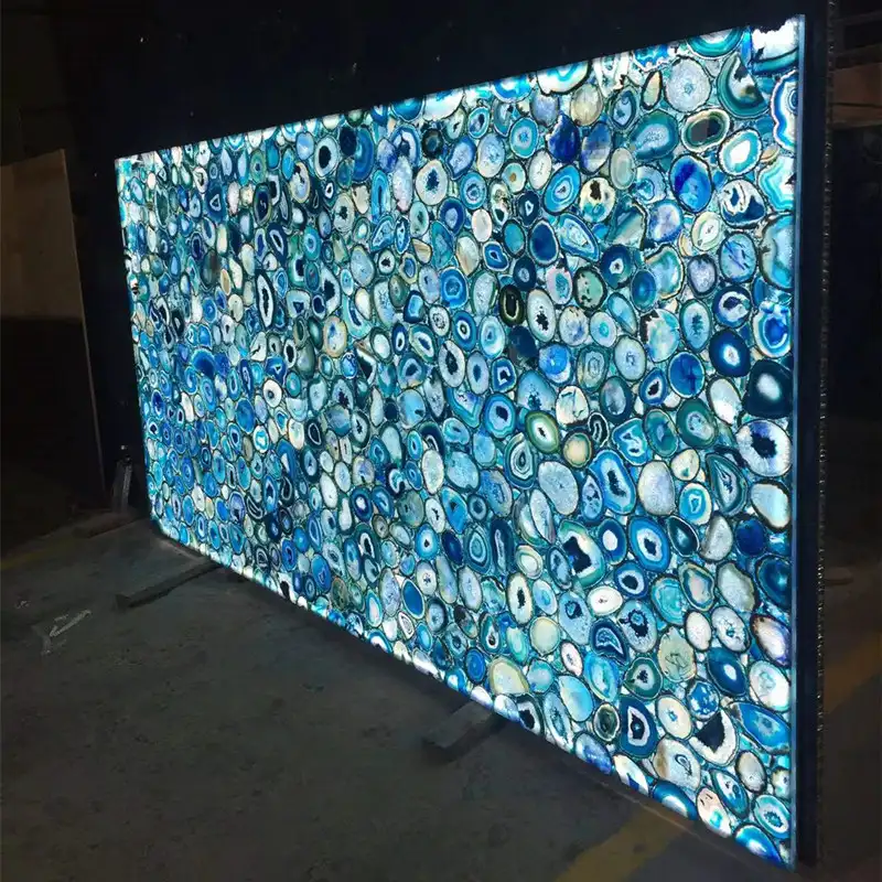 Luxus Wand Arbeits platte Dekor blau beleuchtete Achat platte Quarz Stein Bodenfliesen