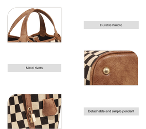 2026 Fashion Large Capacity Ladies Checkered Pattern Shoulder <strong>Handbags</strong> Vintage Checkerboard <strong>Bucket</strong> Tote <strong>Bag</strong> for Women - Product Image 2