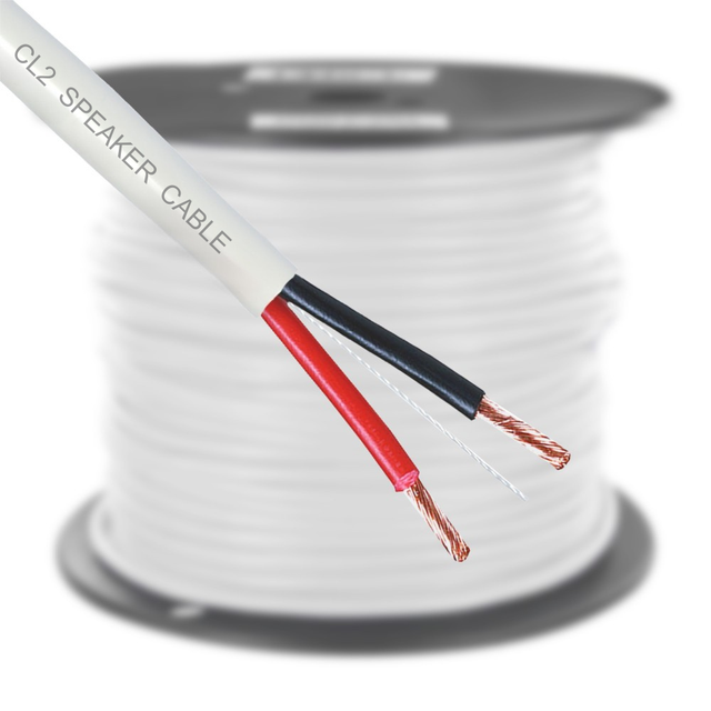 CL2 Rated 12/14/16/18AWG 2-Conductor Copper Clad Aluminum In-Wall Speaker Cable 100/250/500ft Bulk Roll PVC Jacket