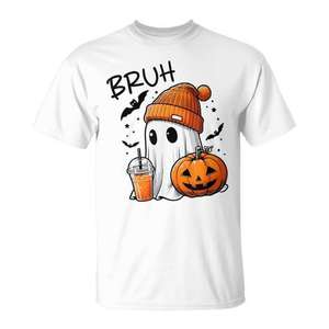Camiseta de Halloween con diseño de fantasma y calabaza para niños, unisex, manga corta, cuello redondo, algodón blanco, ropa de fiesta - Product Image 1