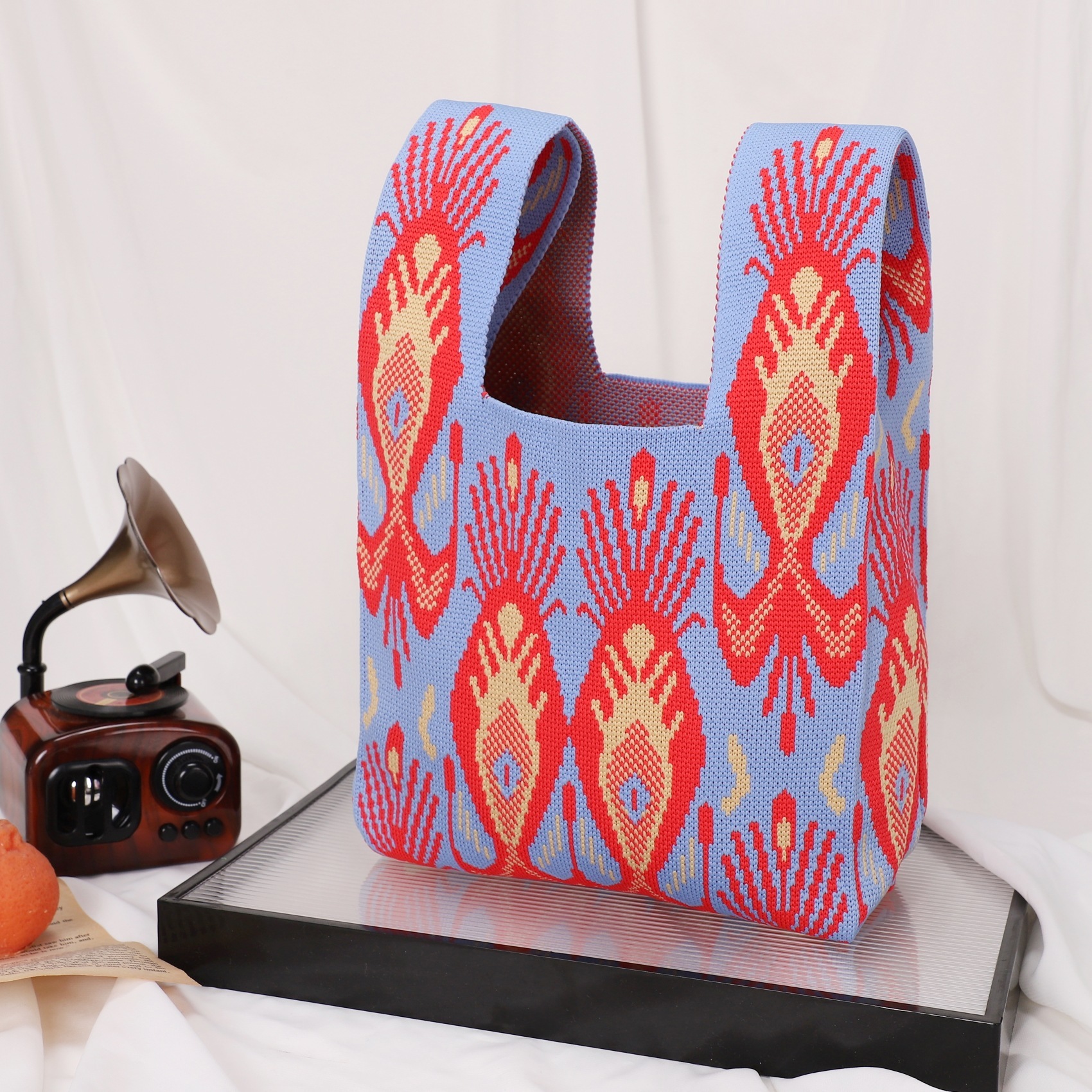 Petit sac base bleu plume de paon