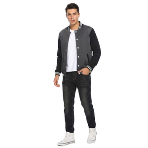 Latest 2026 Spliced Men's Varsity Jacket Stand Collar 100% Cotton Breathable Winter Street Style FINER THREADS <b>Covered</b> <b>Button</b> - Product Image 1