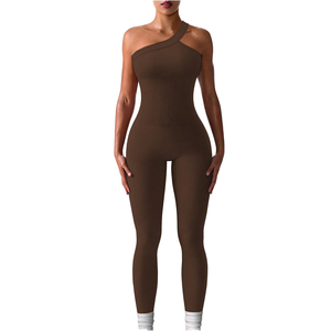 Combinaison moulante noire côtelée respirante pour femme, taille haute élastique, sans manches, la plus vendue - Product Image 1