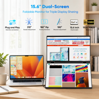 Monitor LCD IPS Lipat Ganda 15,6 Inci ODM Kustom 1080P Ekstensi Laptop Portabel VESA Type-C HDR Speaker Plug and Play Bisnis