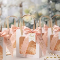Sacs cadeaux écologiques en kraft avec fenêtre, poignées en ruban et logo personnalisé pour les faveurs de mariage, les bonbons, le rouge à lèvres, les emballages de Noël