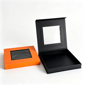 Caja de Regalo Magnética de Cartón Rígido de Lujo en Color Naranja y Azul con Ventana, Disponible en Stock - Product Image 6