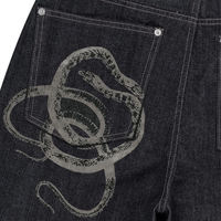Vaqueros personalizados de mezclilla japonesa negra con dobladillo, unisex, corte globo, estilo Y2K, estampados vintage, para hombre, holgados, transpirables, de pierna ancha
