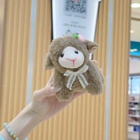 Porte-clés en peluche mignon en forme de mouton avec nœud en dentelle, porte-clés en peluche d'alpaga doux et rembourré, pendentif animal moelleux, porte-clés en peluche de chèvre, jouets en peluche