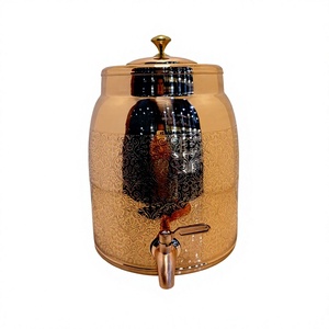 Premium Emborged Floral Pure <b>Copper</b> Water Dispenser Tank 05L Ayurvedic Matka Storage Pot Leakproof Metal Water Camper with Tap - Product Image 1