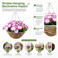 Panier suspendu en paille tressée à la main, motif fleur de l'automne artificielle, multicolore, durable, pour intérieur et extérieur, décoration personnalisée, jardinière florale