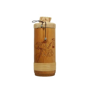 Bamboo Tea Caddy With Cloth Bag Sealed Storage For White Tea Gift Packaging Floral Calligraphy Design - Product Image 5