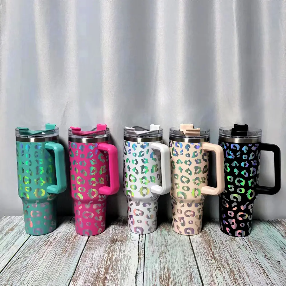 DD1496 Stainless Steel 40 oz Vacuum Insulated Thermos Tumbler with Handle High-capacity Drinks Travel Leopard Car Mug