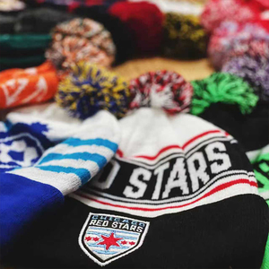Ski Sports Kids Red White Black Customised <strong>Fleece</strong> Winter Star Design Big Men Knitted Ribbed Custom <strong>Bobble</strong> <strong>Hat</strong> with Custom logo - Product Image 4