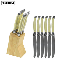 Couteaux Laguiole dentelés en acier inoxydable Ensemble de 6 couteaux à steak avec bloc de couteaux en bois de qualité supérieure