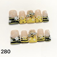 Faux ongles à presser faits main en forme de bec de canard 501-505, 10 pièces, réutilisables, en acrylique, pour enfants, motif carré artificiel