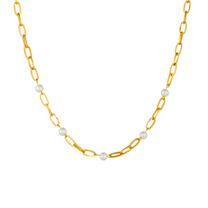 European American Fashion Pearl Necklace Gold Plated Stainless Steel Chain Geometric Design Gift Jewelry - Product Image 5
