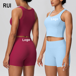 RUIQUWIN ขายส่ง ชุดโยคะ 2 ชิ้น สีพื้นเรียบง่ายสำหรับผู้หญิง ปี 2026 ชุดออกกำลังกายแห้งเร็ว เสื้อชั้นในกีฬา กางเกงขาสั้นเอวสูง ชุดออกกำลังกายฤดูร้อน - Product Image 1